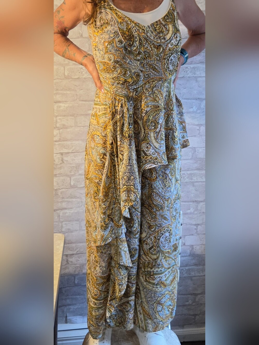 Emma & Michele Paisley Jumpsuit in Yellow and Olive